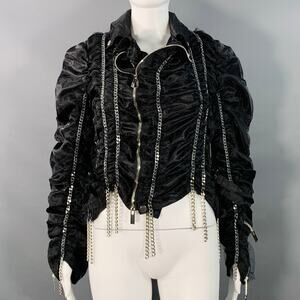 NOIR KEI NINOMIYA Size S Black Silver Polyamide Chain Zip Up Jacket